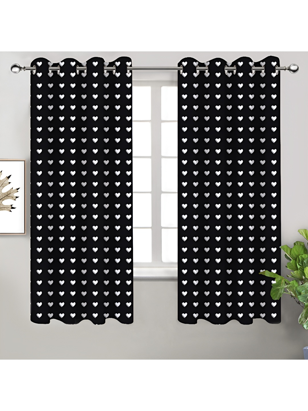 

Airwill Black & White 2 Pieces Geometric Printed Room Darkening Window Curtain