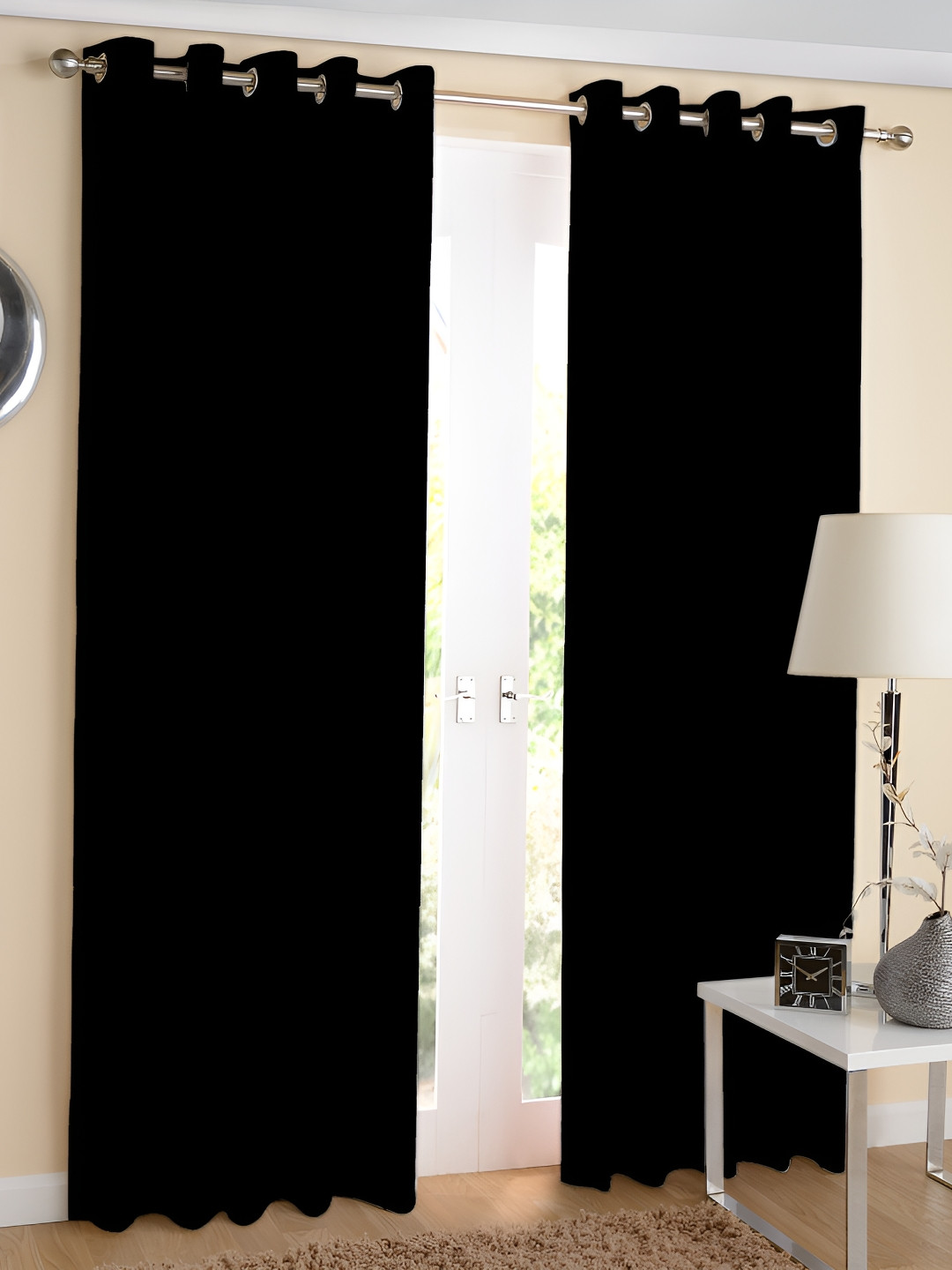 

Airwill Black 2 Pcs Room Darkening Cotton Long Door Curtain