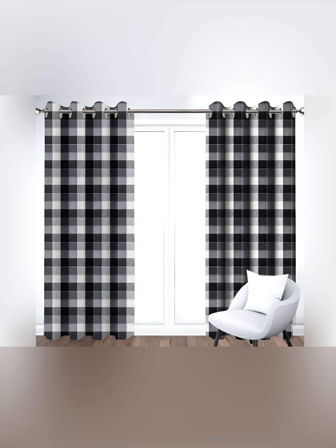 

Airwill Black & White 2 Pieces Geometric Printed Room Darkening Door Curtain