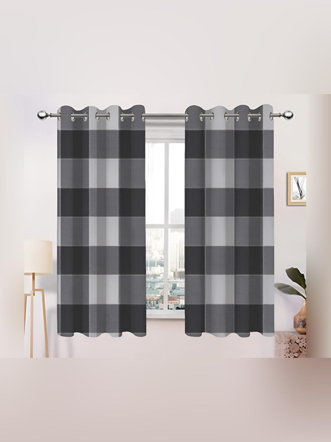 

Airwill Grey& White 2Pcs Geometric Room Darkening Window Curtain