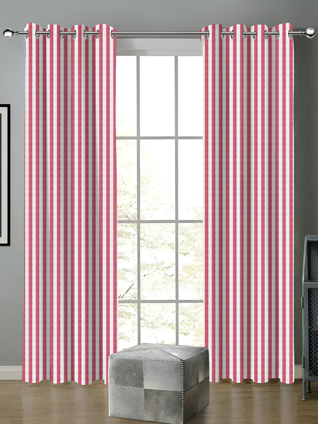 

Airwill Red White 2 Pieces Striped Cotton Room Darkening Door Curtain