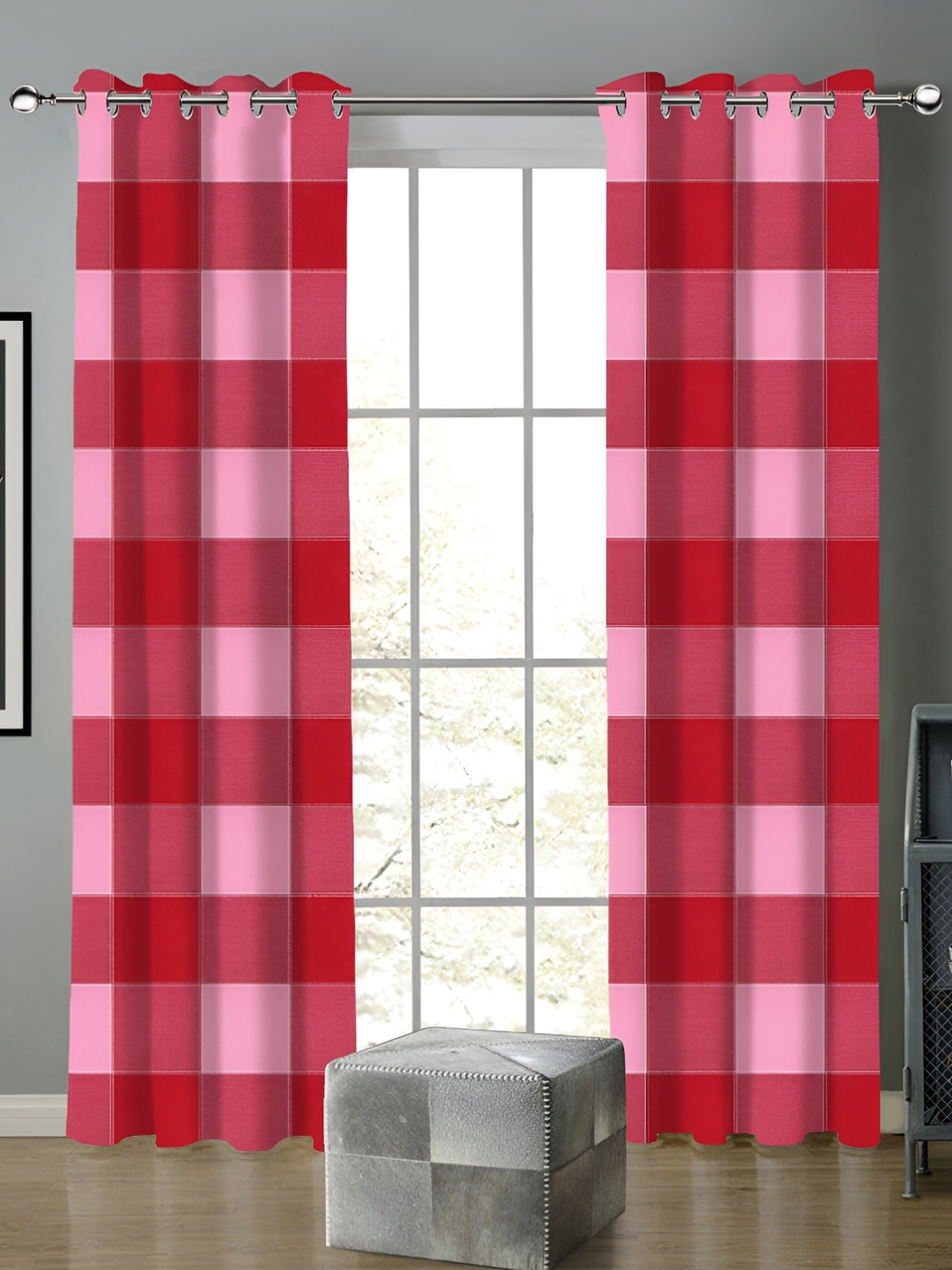 

Airwill Red & Pink 2 Pieces Geometric Printed Room Darkening Door Curtain