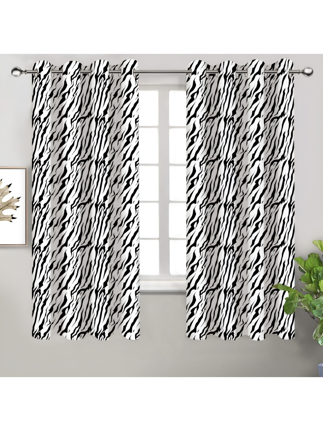 

Airwill Black & White 2 Pcs Abstract Room Darkening Cotton Window Curtain