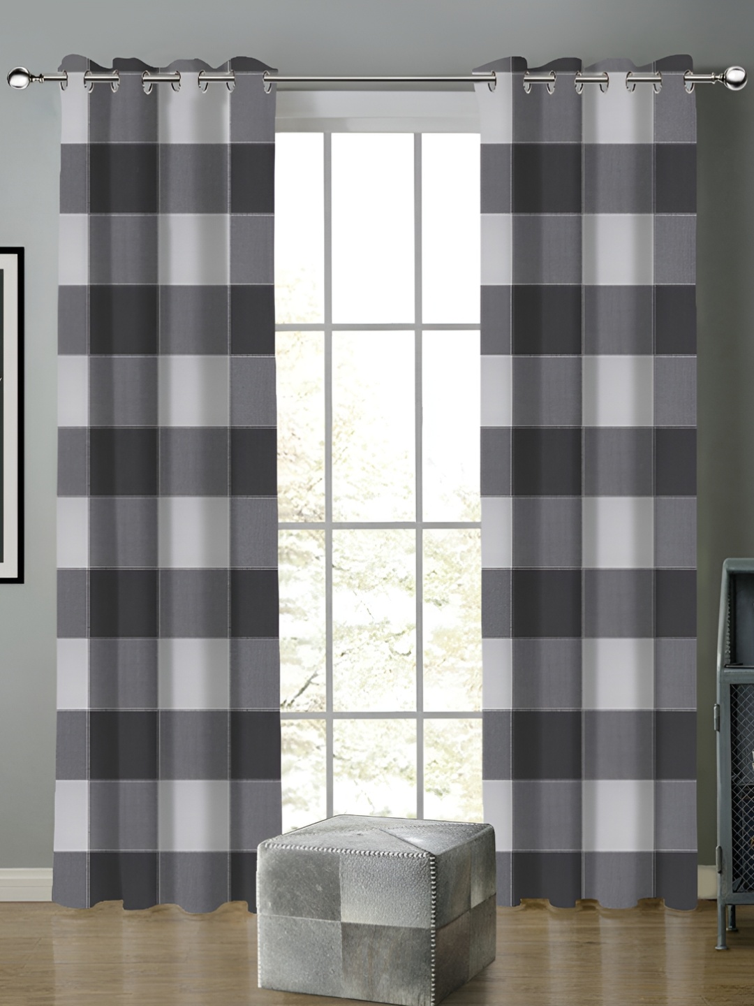 

Airwill Grey 2 Pieces Geometric Printed Room Darkening Door Curtain