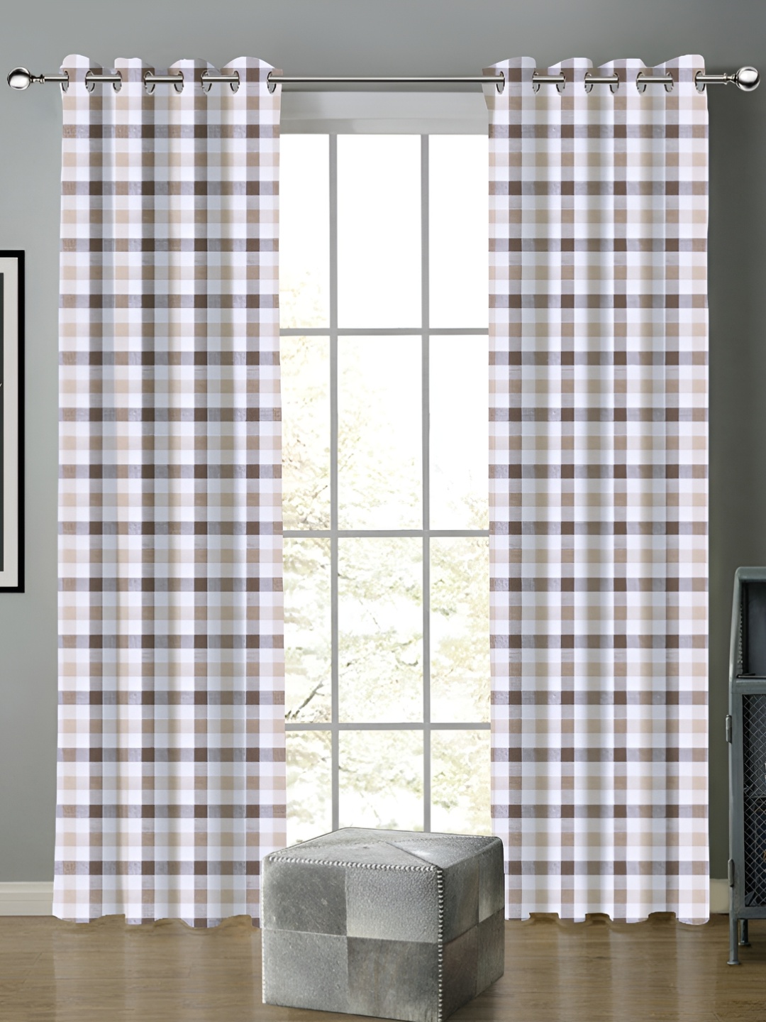 

Airwill Grey & White 2Pcs Geometric Room Darkening Door Curtain