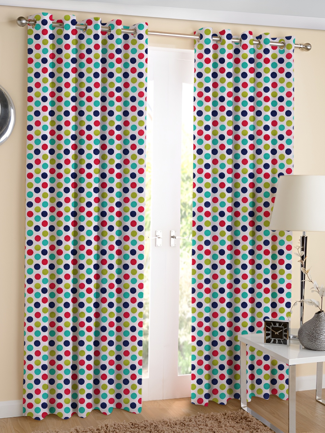 

Airwill Blue & Red 2Pcs Geometric Room Darkening Long Door Curtain