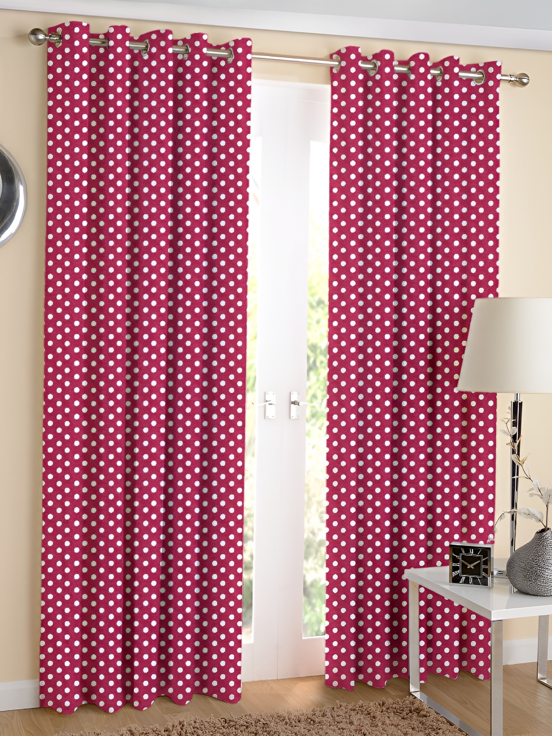 

Airwill Pink & White 2 Pcs Geometric Room Darkening Cotton Long Door Curtain