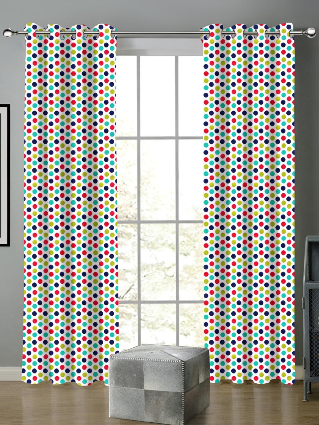 

Airwill White & Blue 2 Pieces Geometric Printed Room Darkening Door Curtain