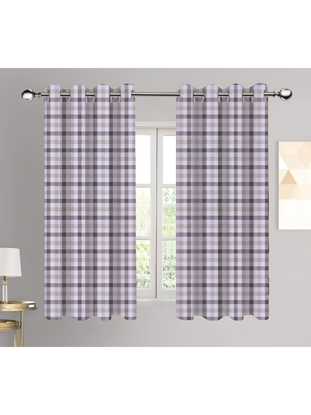 

Airwill Grey & Whiyte 2Pcs Geometric Room Darkening Window Curtain