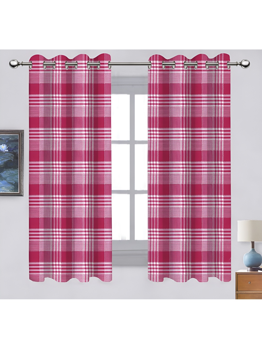 

Airwill Pink & White 2Pcs Geometric Room Darkening Window Curtain