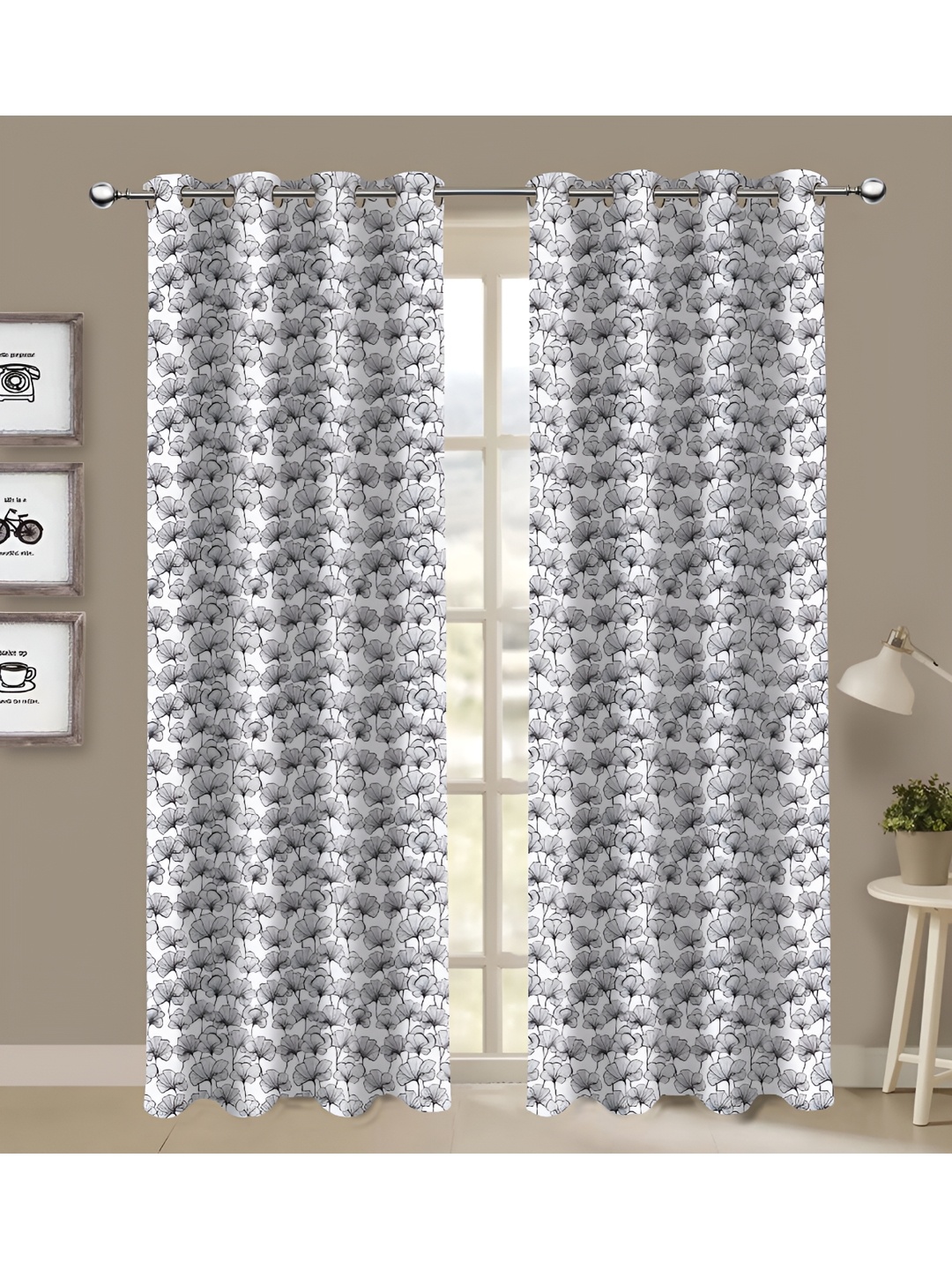 

Airwill Black White 2 Pieces Floral Cotton Room Darkening Door Curtain