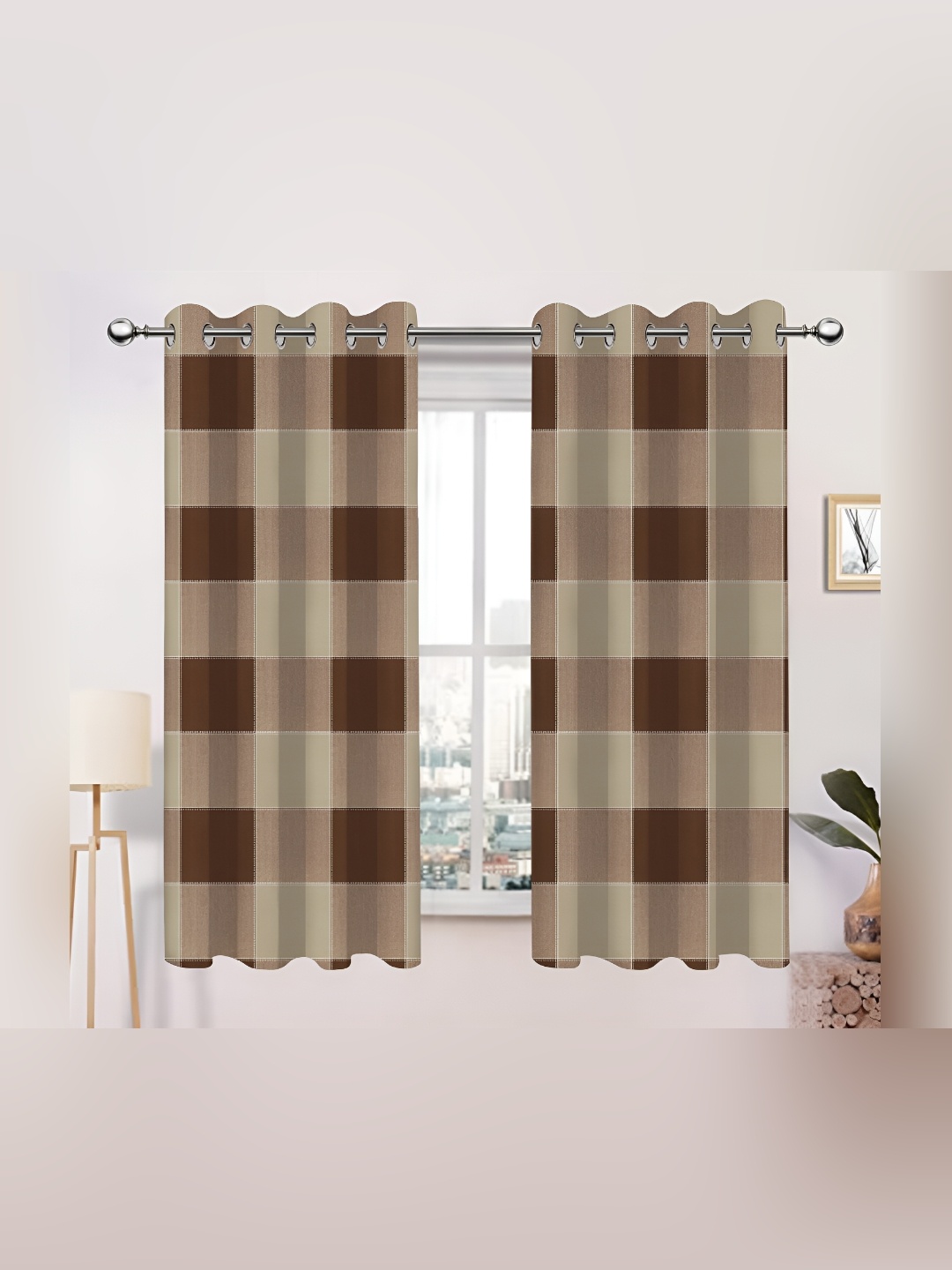 

Airwill Brown 2 Pieces Geometric Cotton Room Darkening Window Curtain
