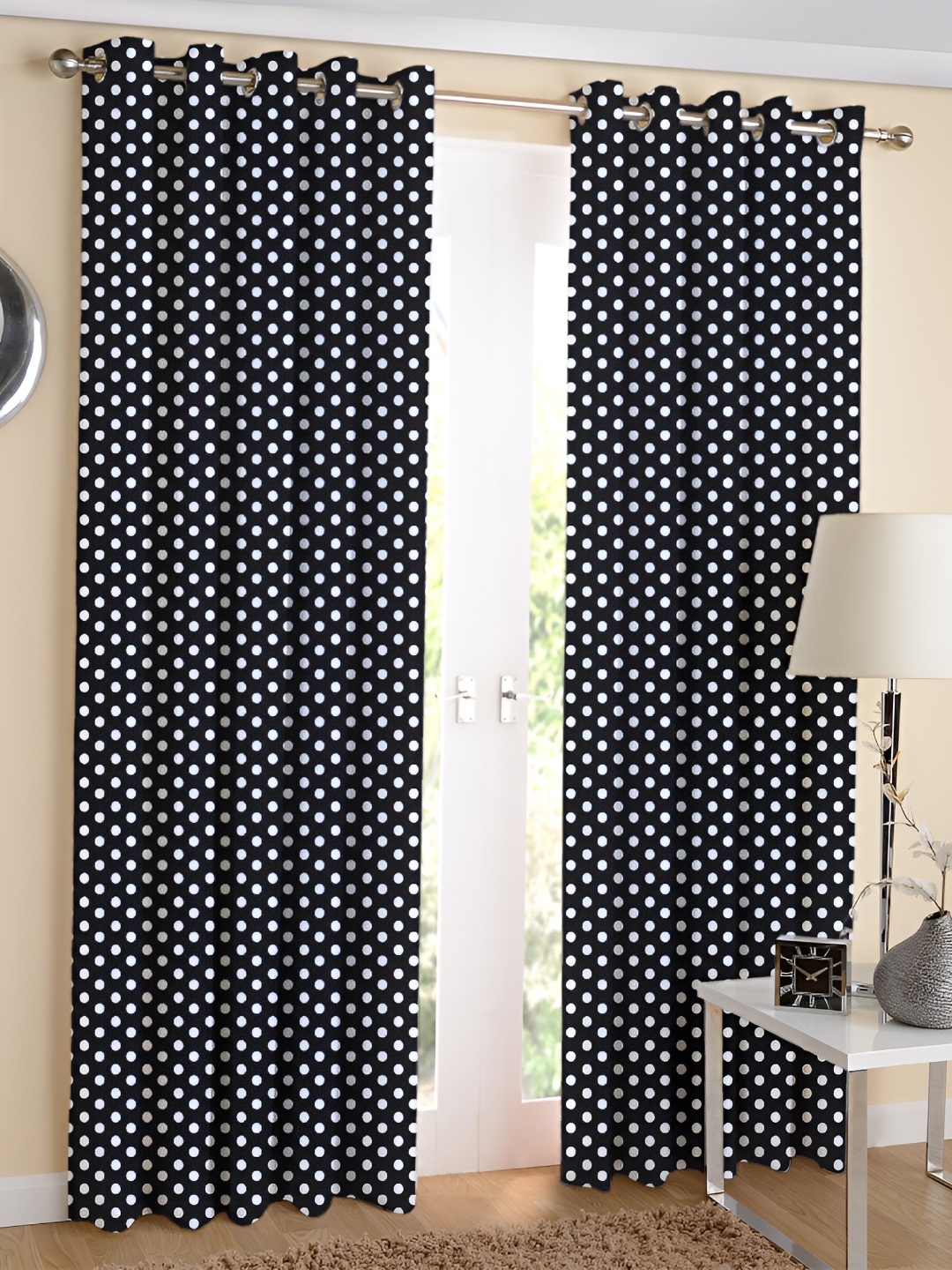 

Airwill Black & White 2 Pcs Geometric Room Darkening Cotton Long Door Curtain