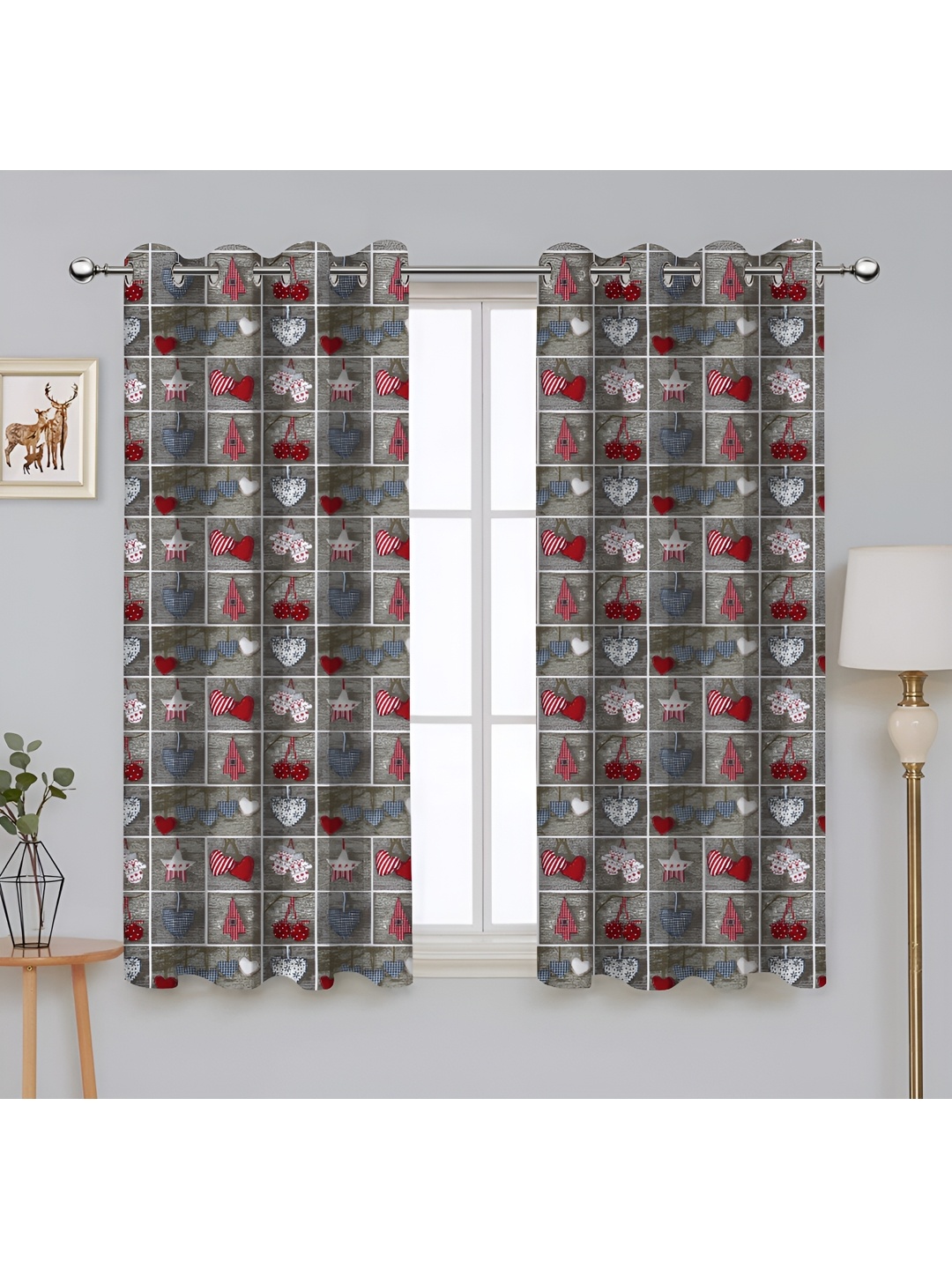 

Airwill Grey & Red 2 Pieces Geometric Printed Room Darkening Window Curtain