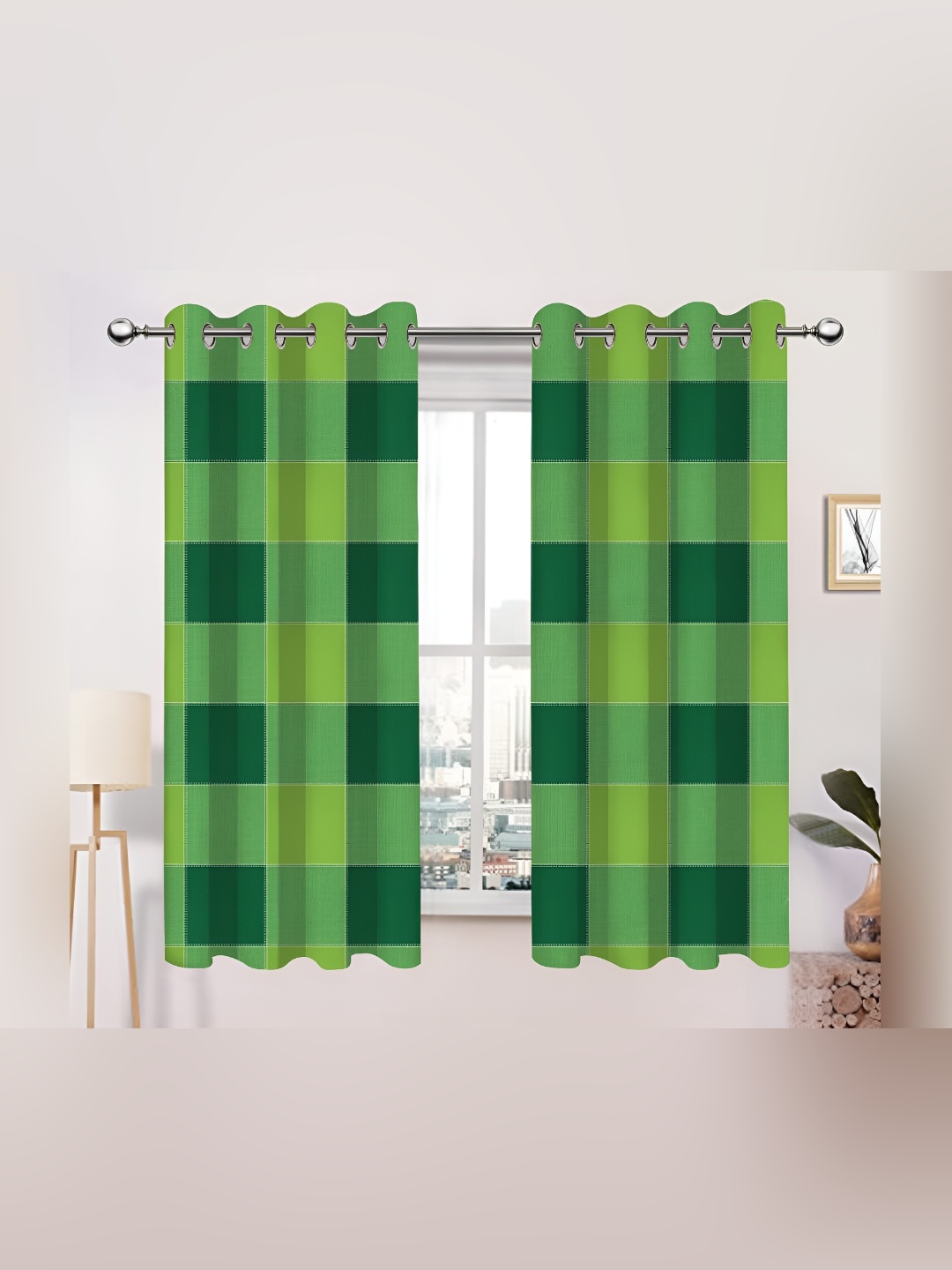 

Airwill Green 2 Pieces Geometric Printed Cotton Room Darkening Window Curtains