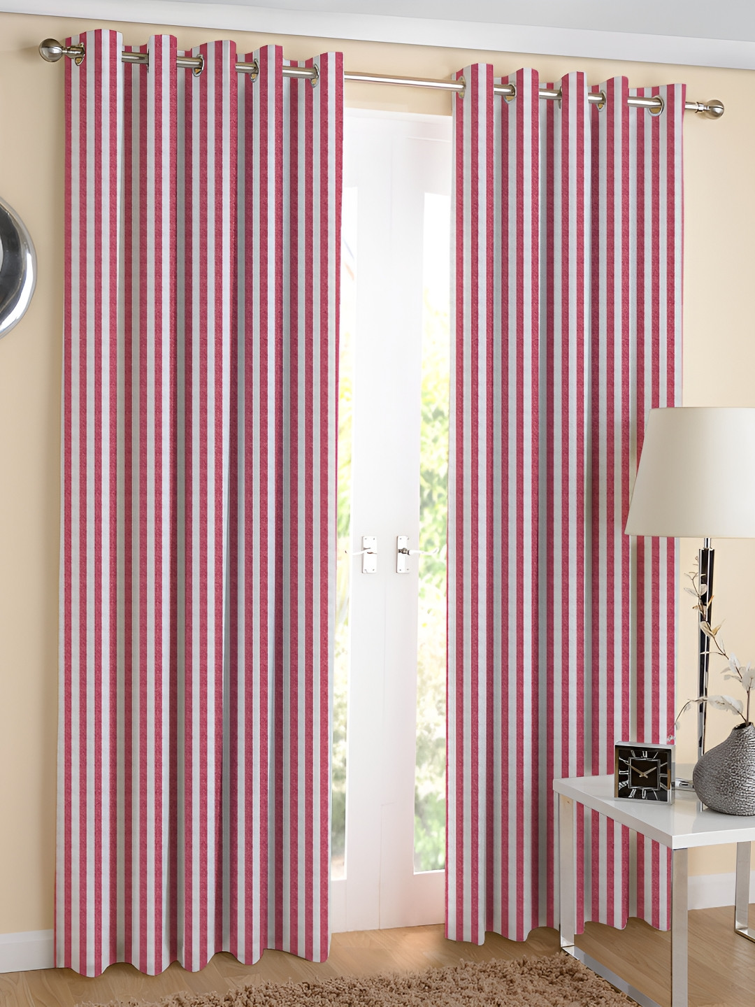 

Airwill Red 2 Pieces Striped Cotton Room Darkening Long Door Curtain