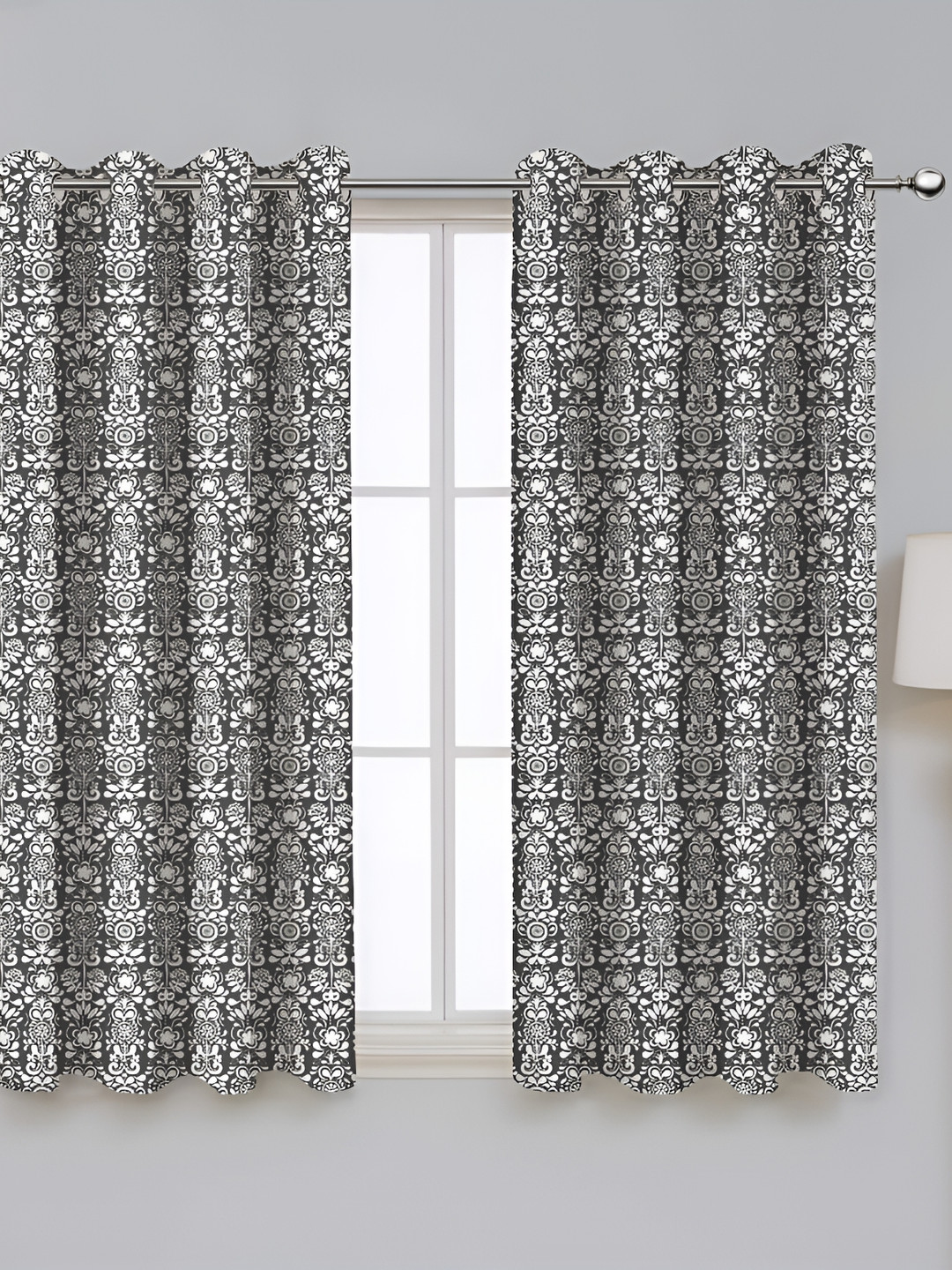 

Airwill Grey & White 2 Pcs Floral Room Darkening Cotton Window Curtain