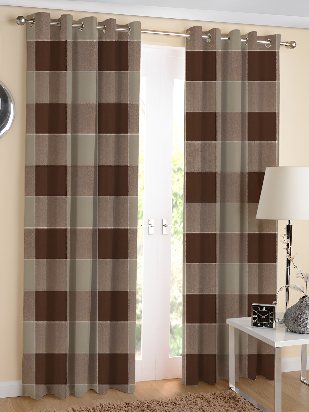 

Airwill Brown 2 Pieces Geometric Printed Room Darkening Long Door Curtain