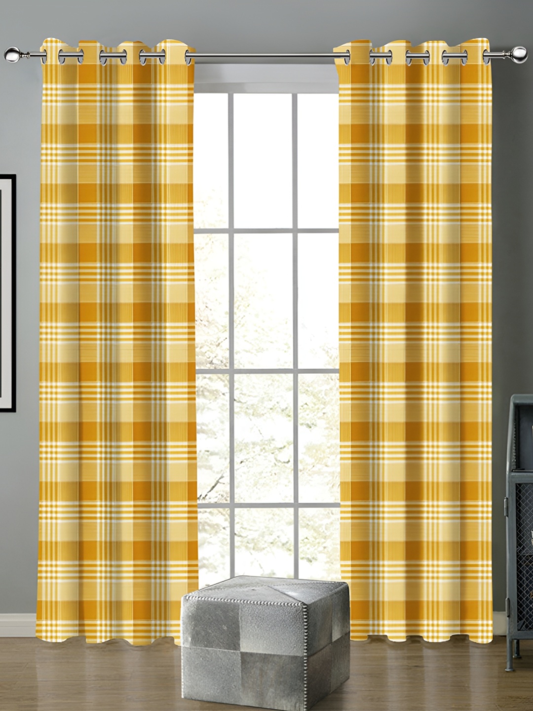 

Airwill Yellow & White 2 Pcs Geometric Room Darkening Cotton Door Curtain