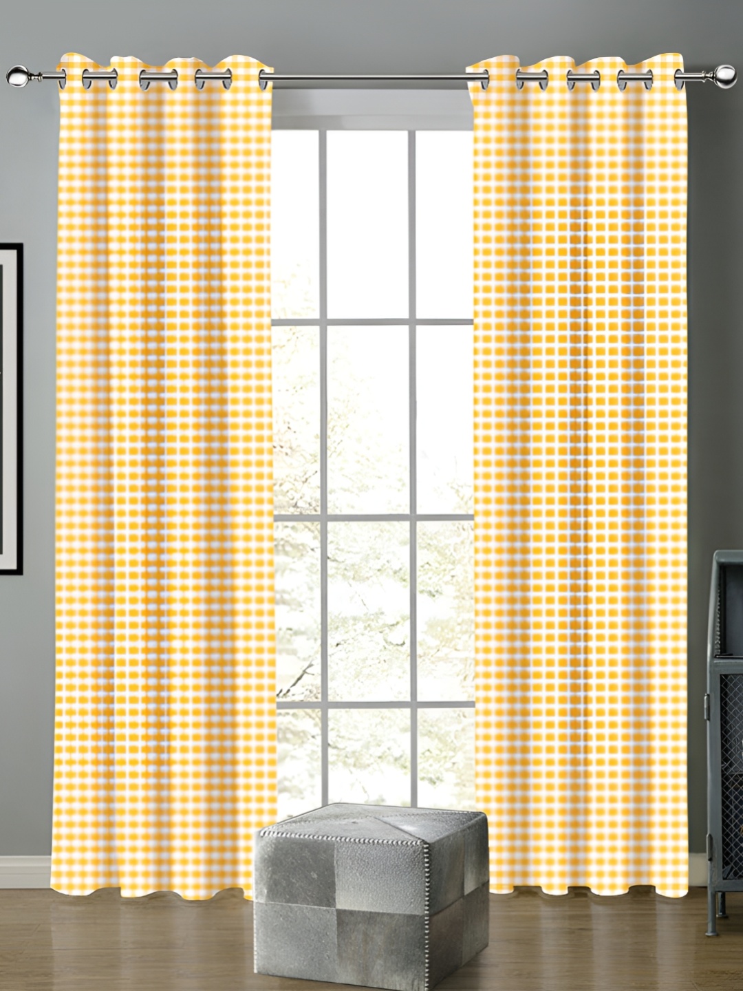 

Airwill Yellow & White 2Pcs Geometric Room Darkening Door Curtain