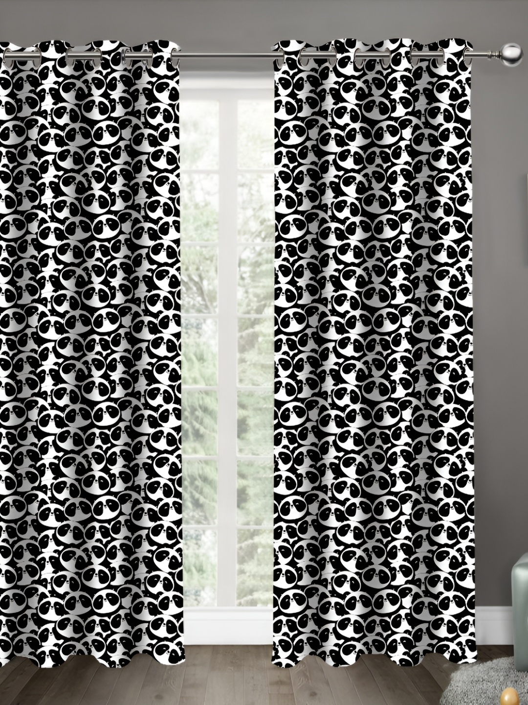 

Airwill Black White 2 Pieces Abstract Cotton Room Darkening Door Curtain