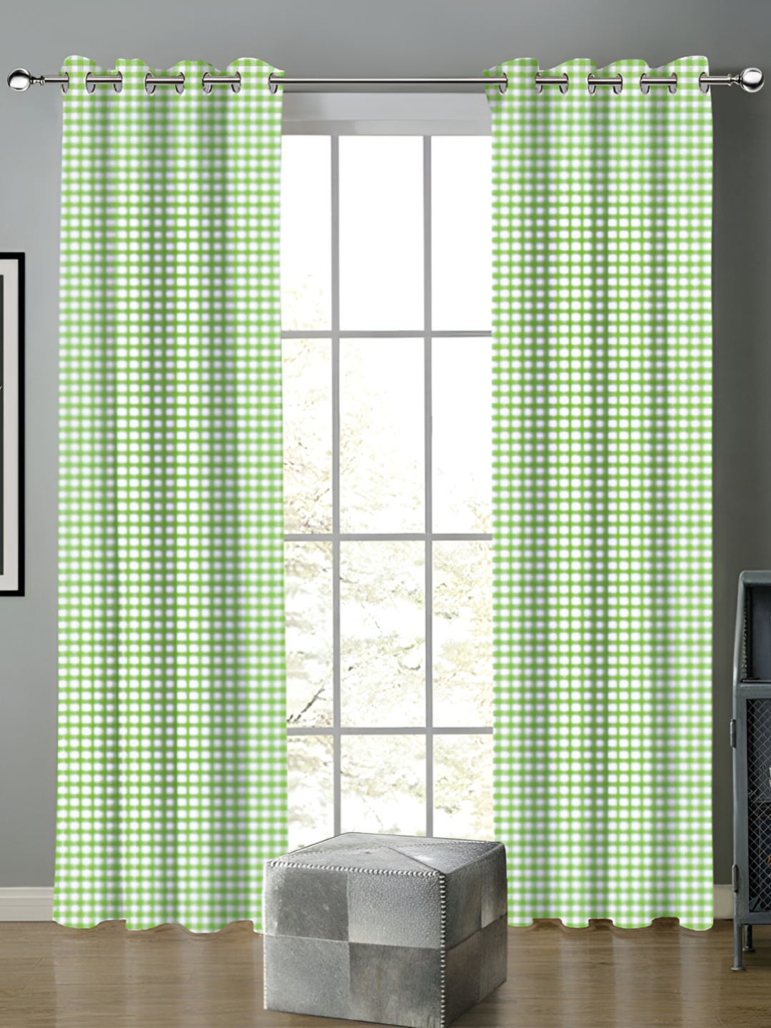 

Airwill Green & White 2Pcs Geometric Room Darkening Door Curtain