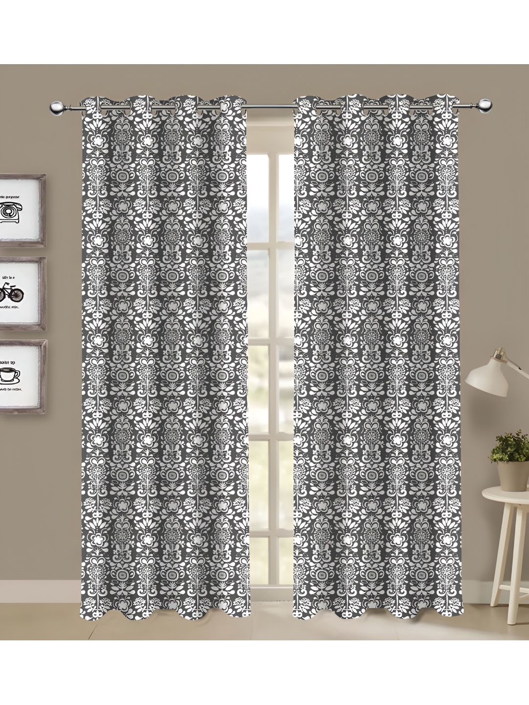 

Airwill Grey 2 Pieces Ethnic Motifs Cotton Room Darkening Door Curtain