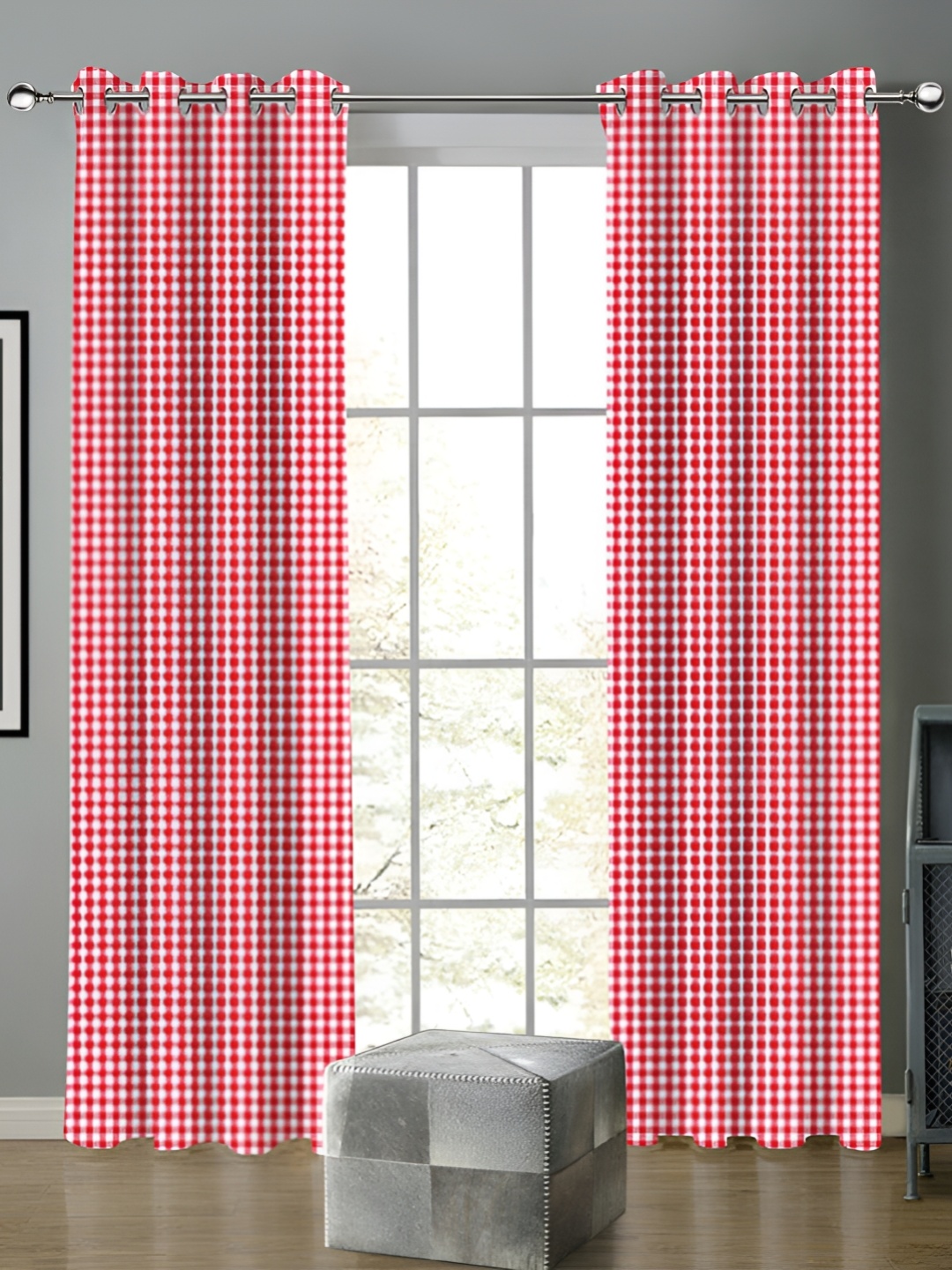 

Airwill Red & White 2 Pcs Geometric Room Darkening Cotton Door Curtain