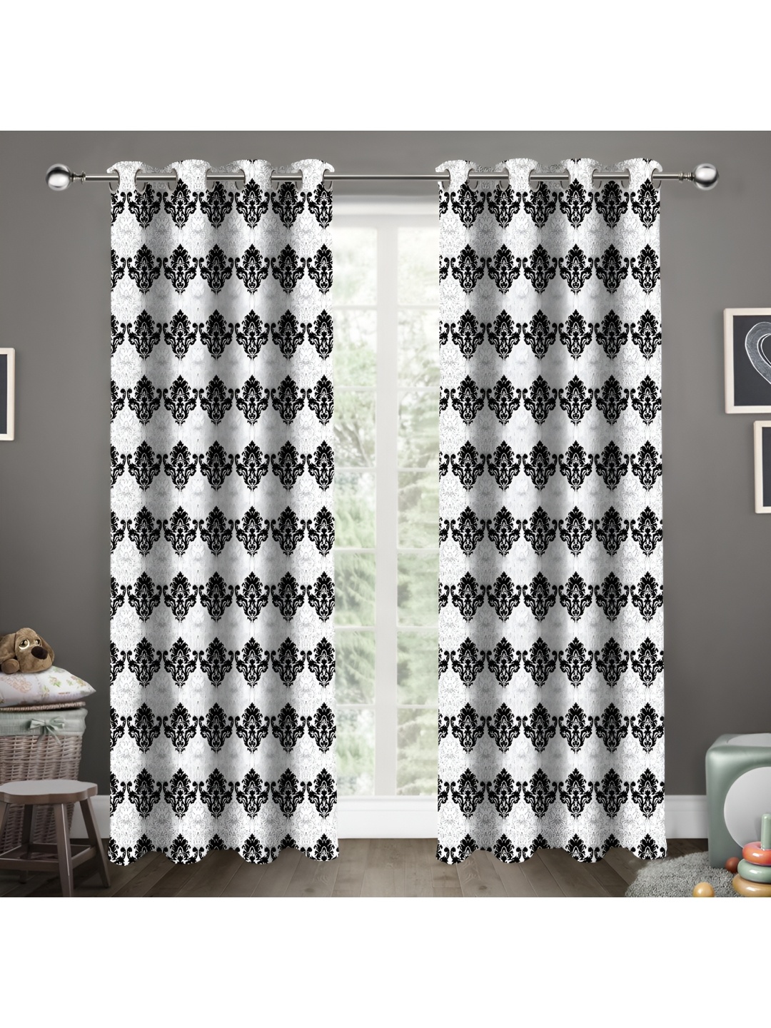 

Airwill Black & Blue 2Pcs Ethnic Motifs Room Darkening Door Curtain