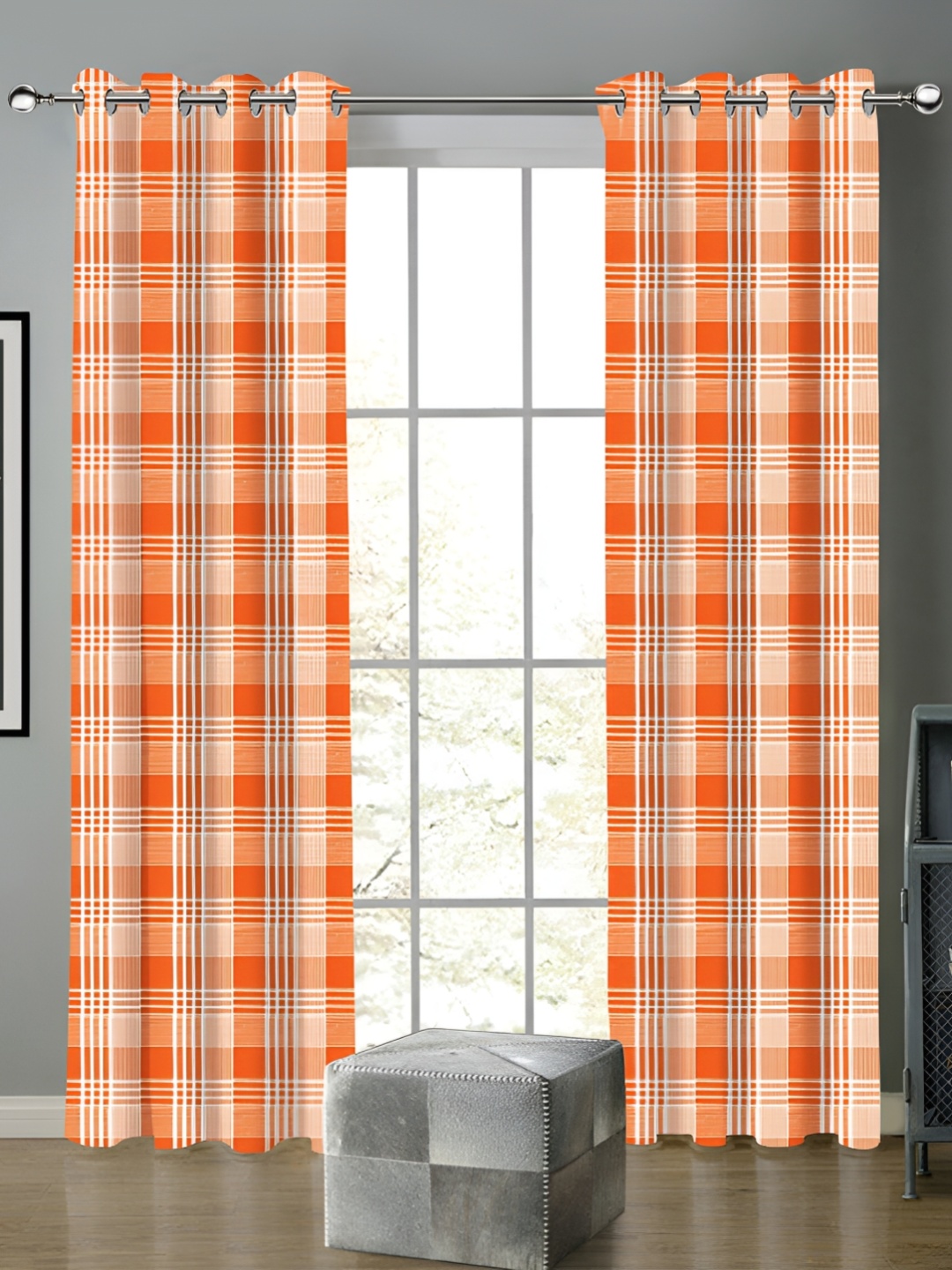 

Airwill Orange & White 2Pcs Geometric Room Darkening Door Curtain