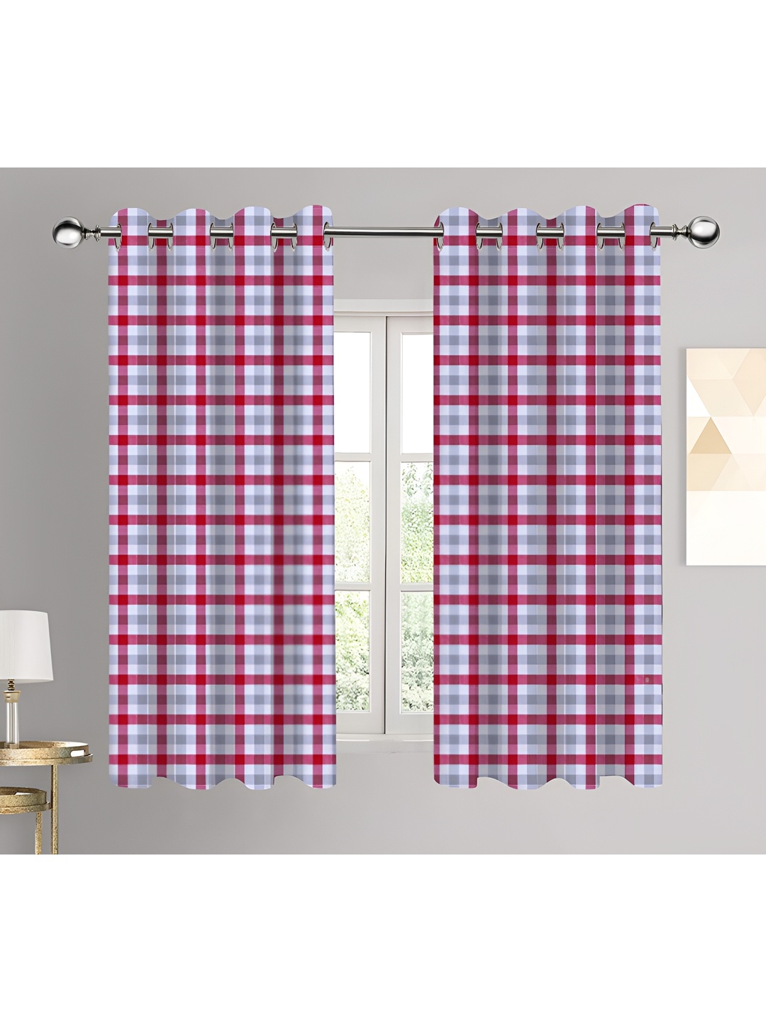 

Airwill Red & White 2Pcs Geometric Room Darkening Window Curtain