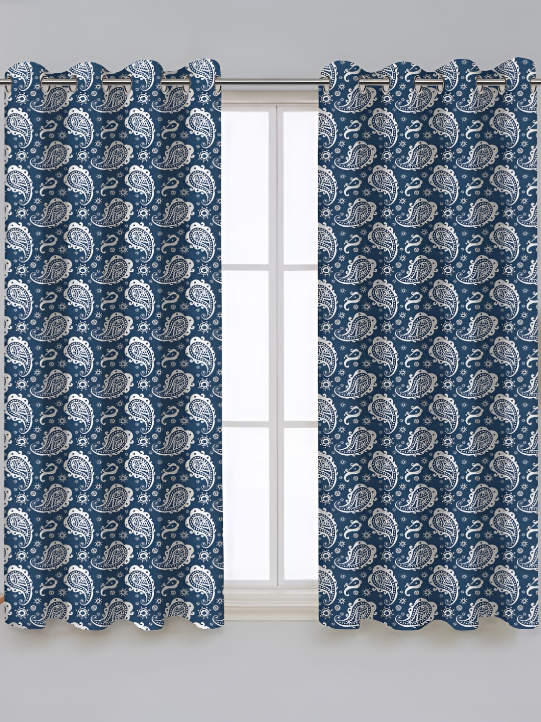 

Airwill Blue White 2 Pieces Ethnic Motifs Cotton Room Darkening Window Curtain