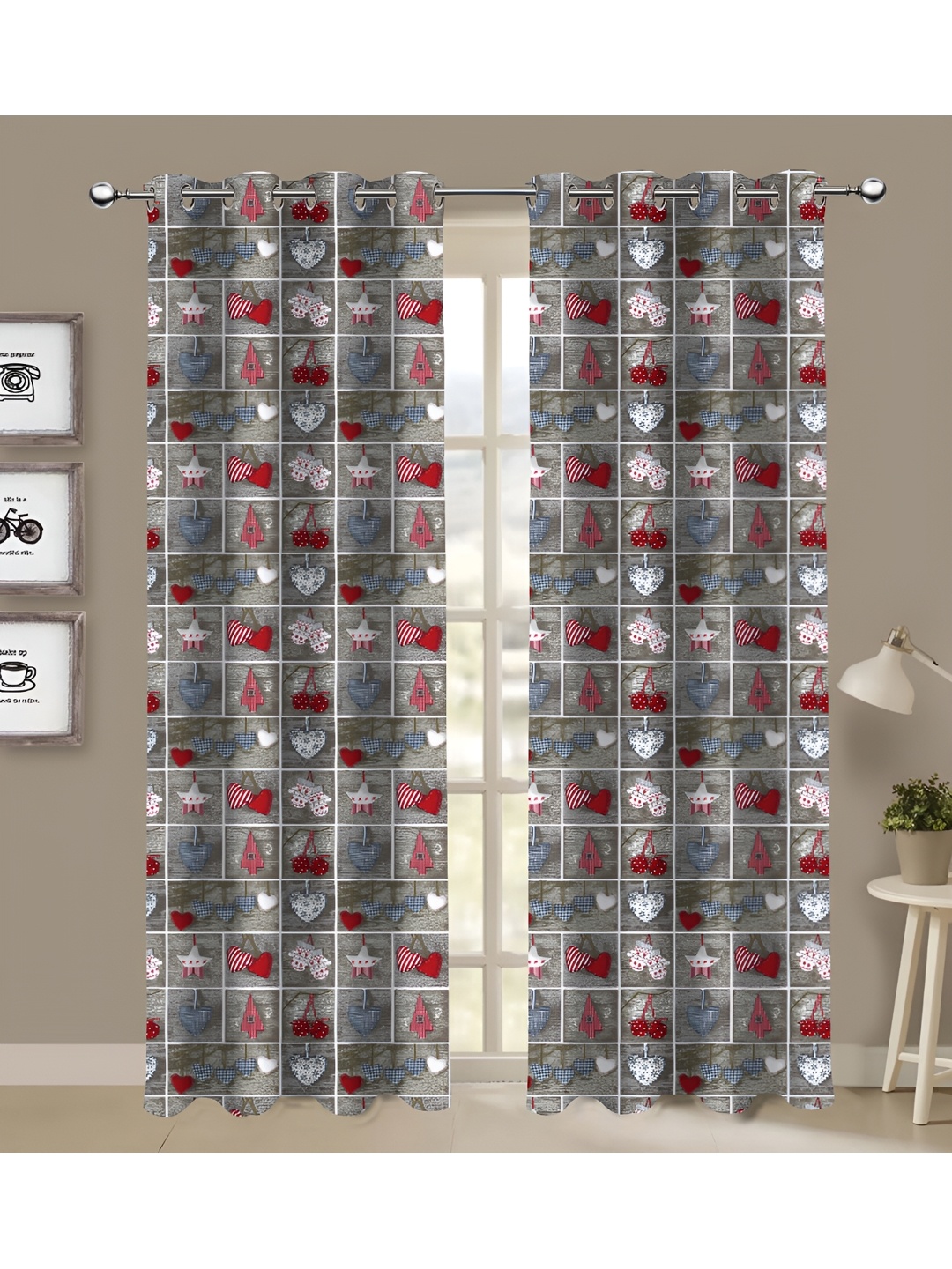 

Airwill Grey & Red 2Pcs Abstract Room Darkening Door Curtain