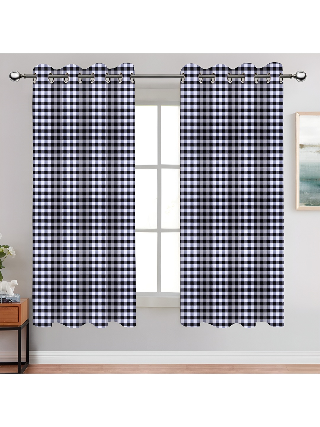 

Airwill Black & White 2 Pieces Geometric Pieces Room Darkening Window Curtain