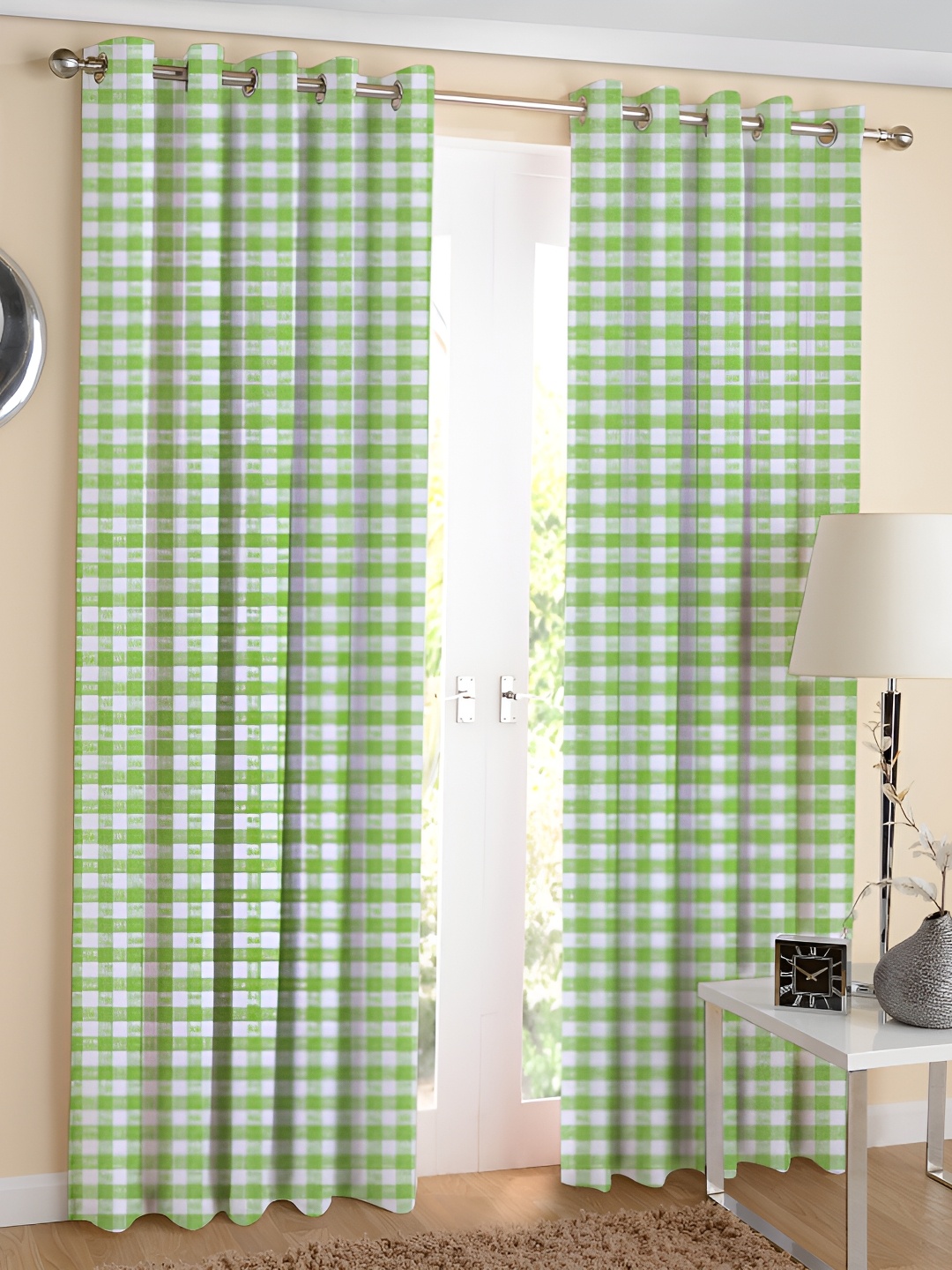 

Airwill Green & White 2 Pieces Geometric Printed Room Darkening Long Door Curtain