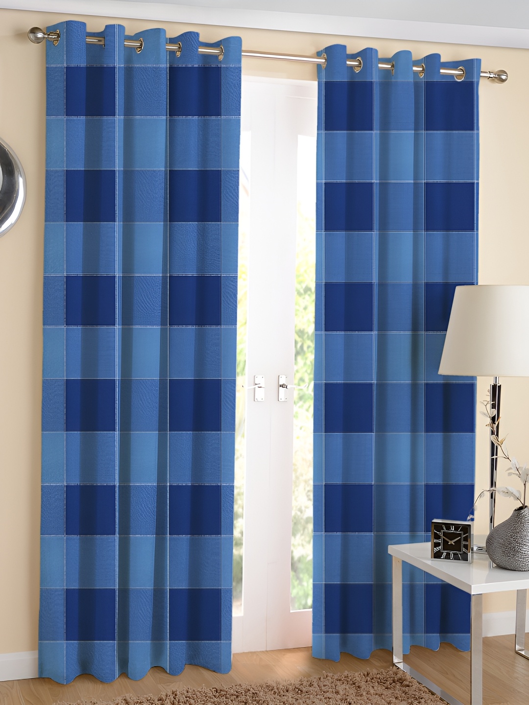 

Airwill Blue 2 Pieces Geometric Cotton Room Darkening Long Door Curtain