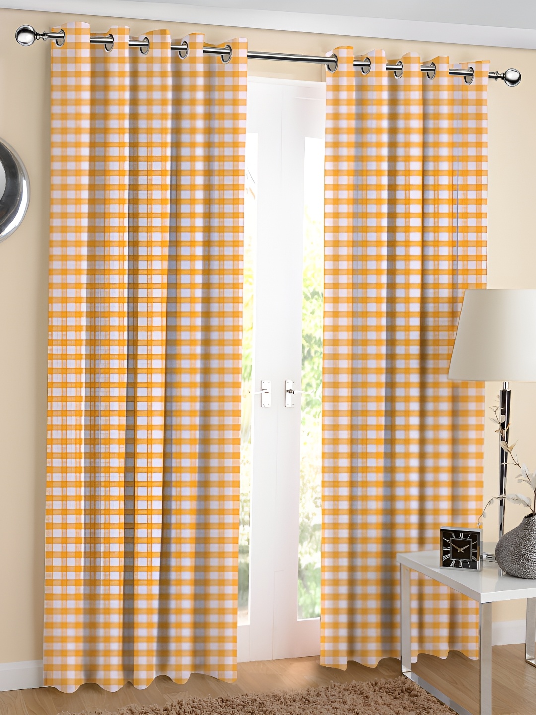 

Airwill Yellow & White 2Pcs Geometric Room Darkening Long Door Curtain