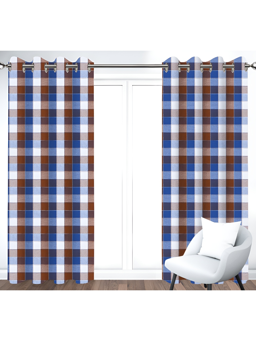 

Airwill Blue & White 2Pcs Geometric Room Darkening Door Curtain