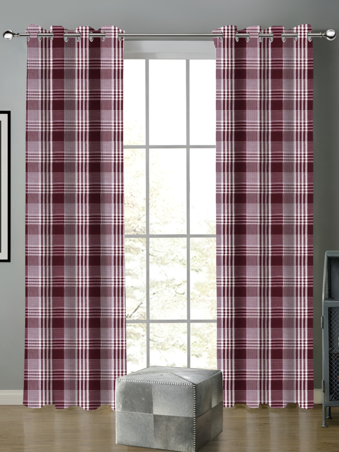 

Airwill Maroon & White 2 Pieces Geometric Printed Room Darkening Door Curtain
