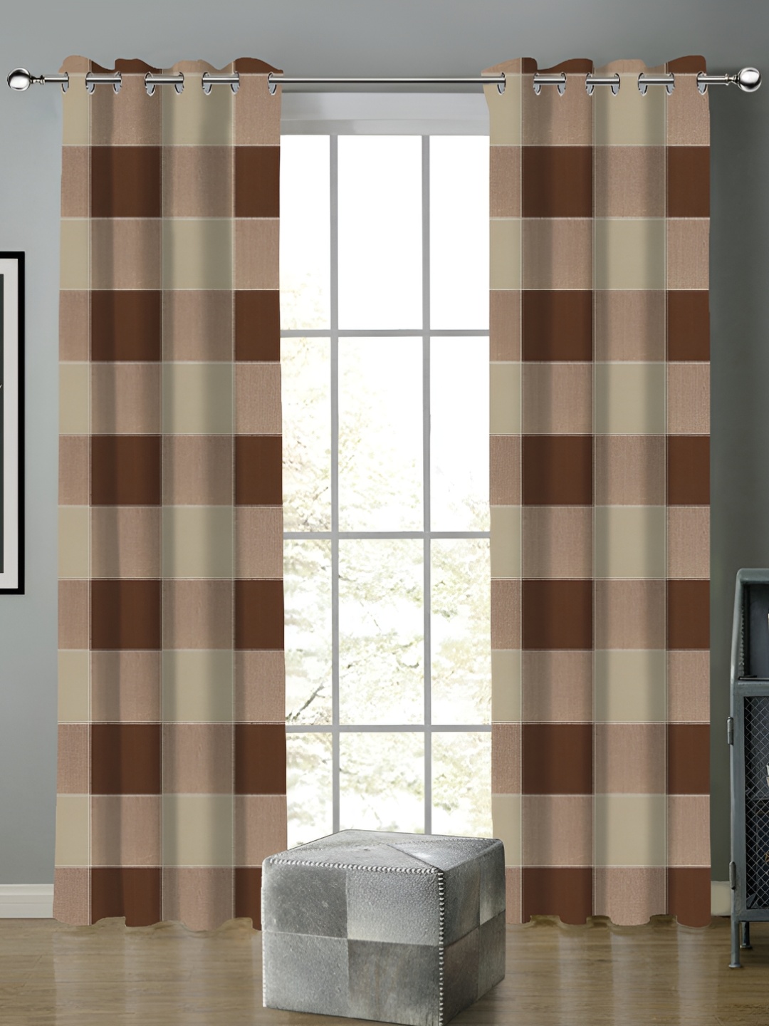 

Airwill Brown 2 Pieces Geometric Printed Room Darkening Door Curtain
