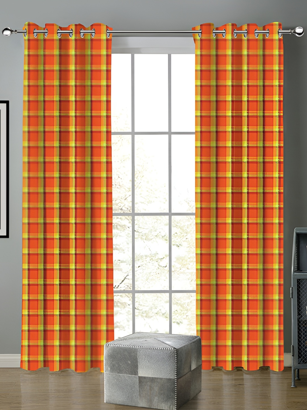 

Airwill Orange & Green 2Pcs Geometric Room Darkening Door Curtain