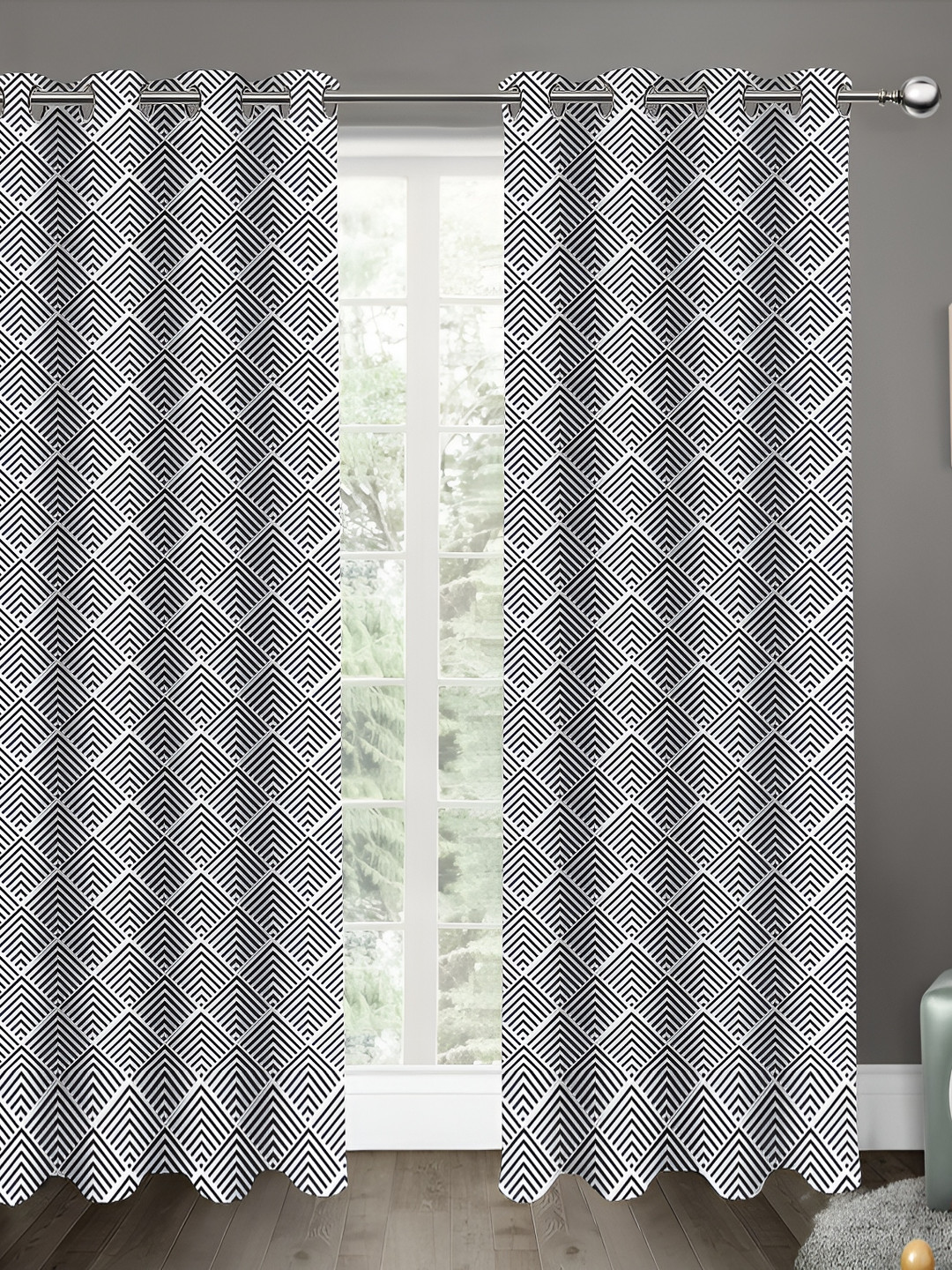 

Airwill Black & White 2 Pieces Geometric Printed Room Darkening Door Curtain