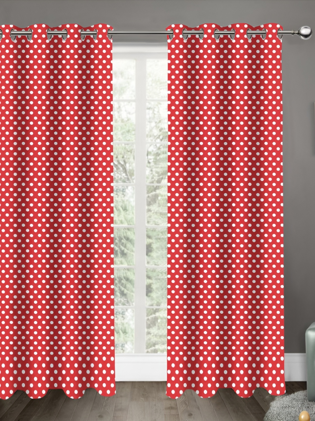 

Airwill Red & White 2 Pcs Geometric Room Darkening Cotton Door Curtain