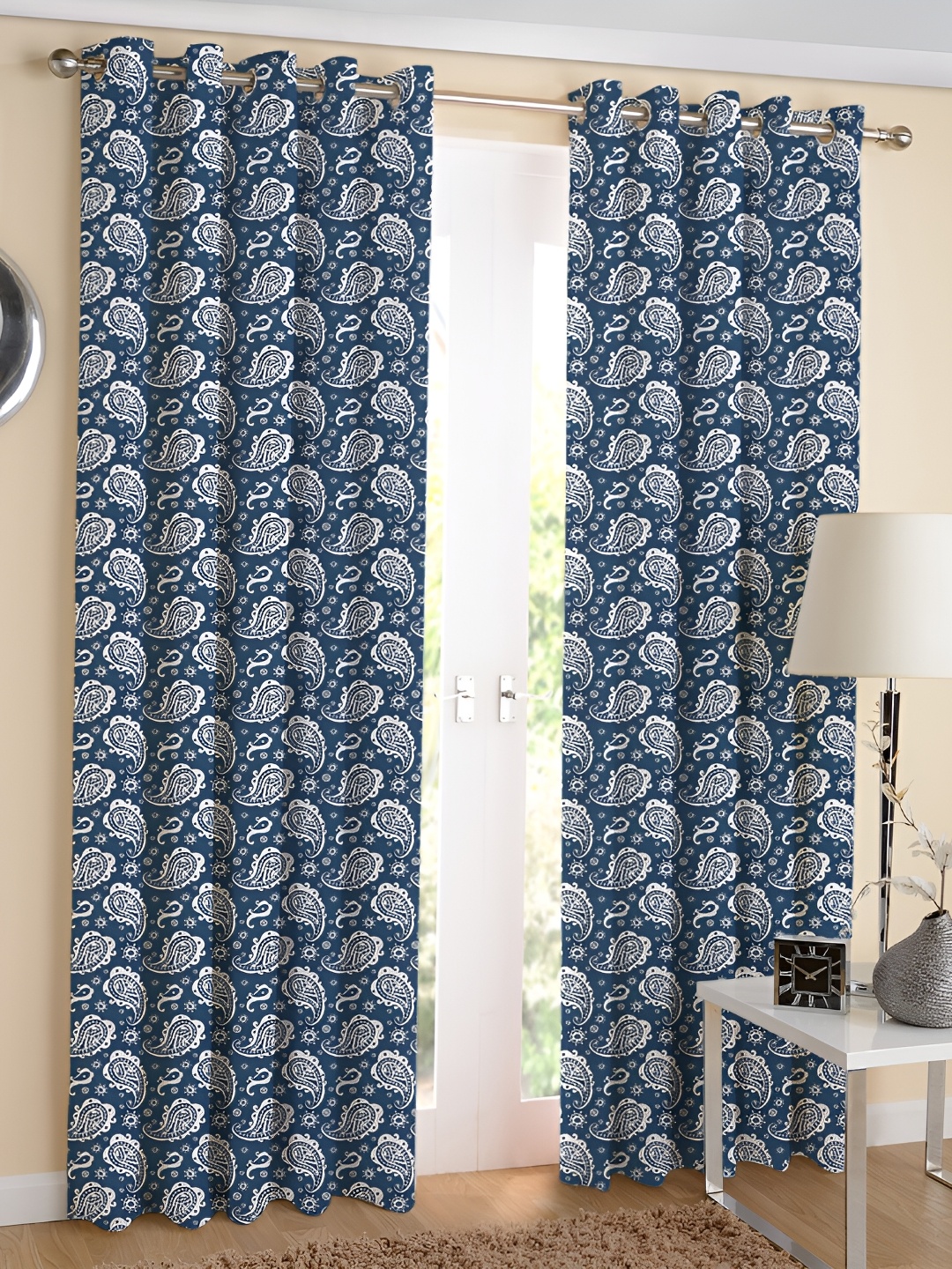 

Airwill Blue 2 Pieces Ethnic Motifs Room Darkening Long Door Curtain