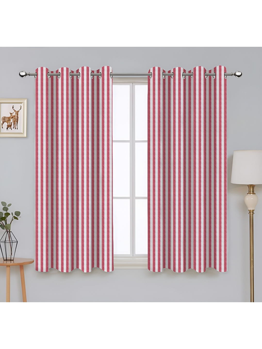 

Airwill Red & White 2 Pcs Striped Room Darkening Cotton Window Curtain