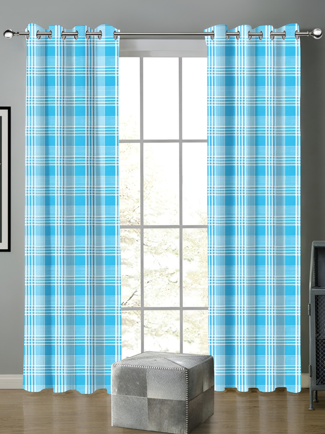 

Airwill Blue & White 2Pcs Geometric Room Darkening Door Curtain