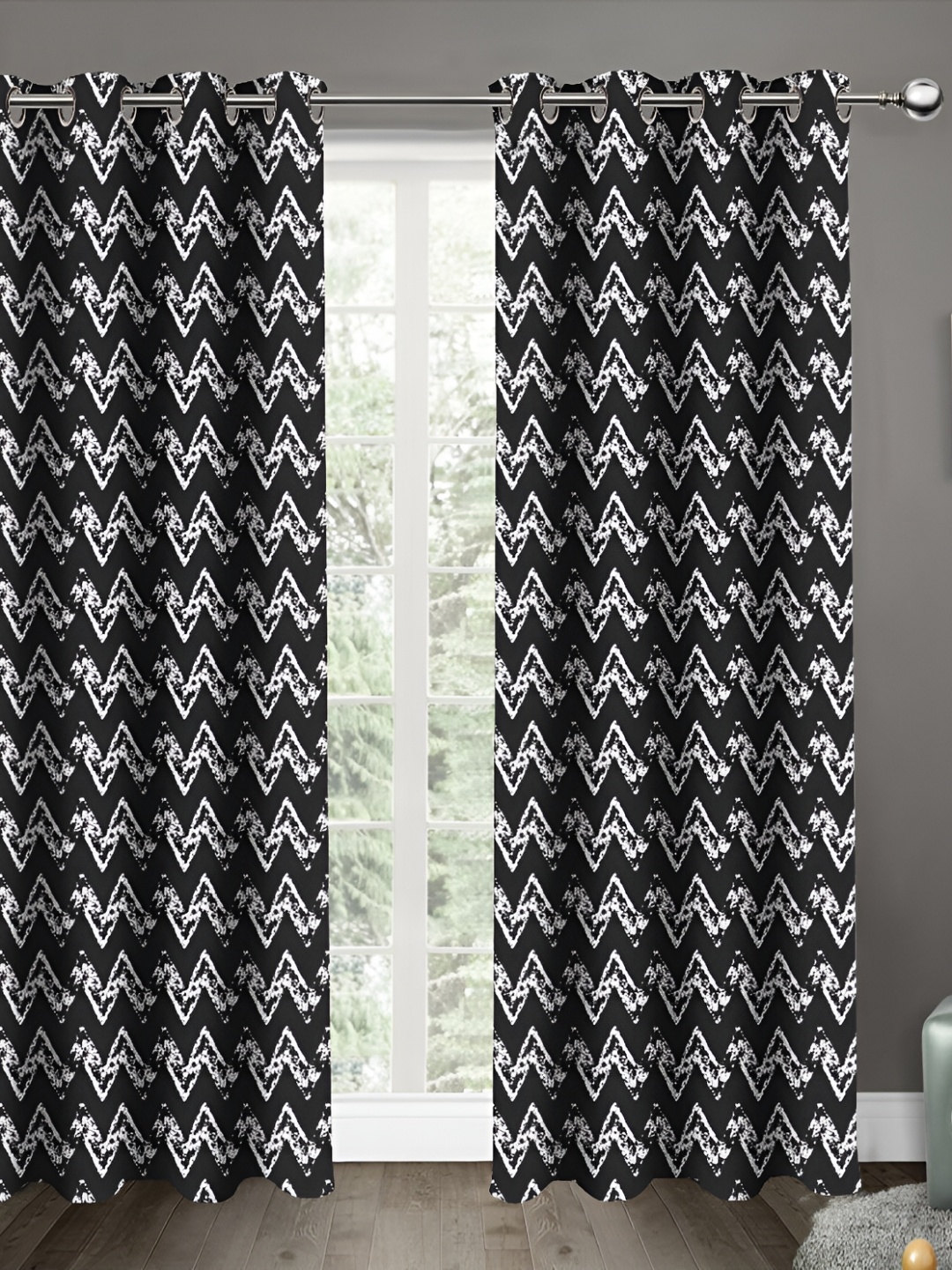 

Airwill Black & White 2 Pieces Geometric Printed Room Darkening Door Curtains