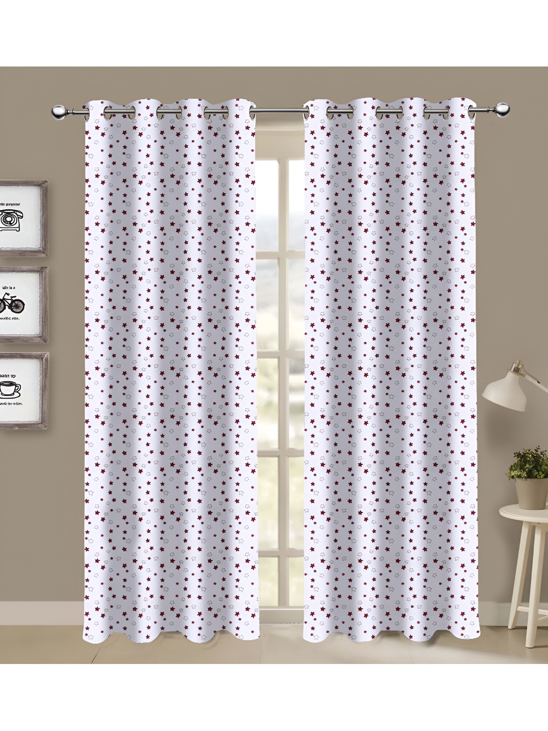 

Airwill White & Red 2 Pieces Geometric Printed Room Darkening Door Curtain