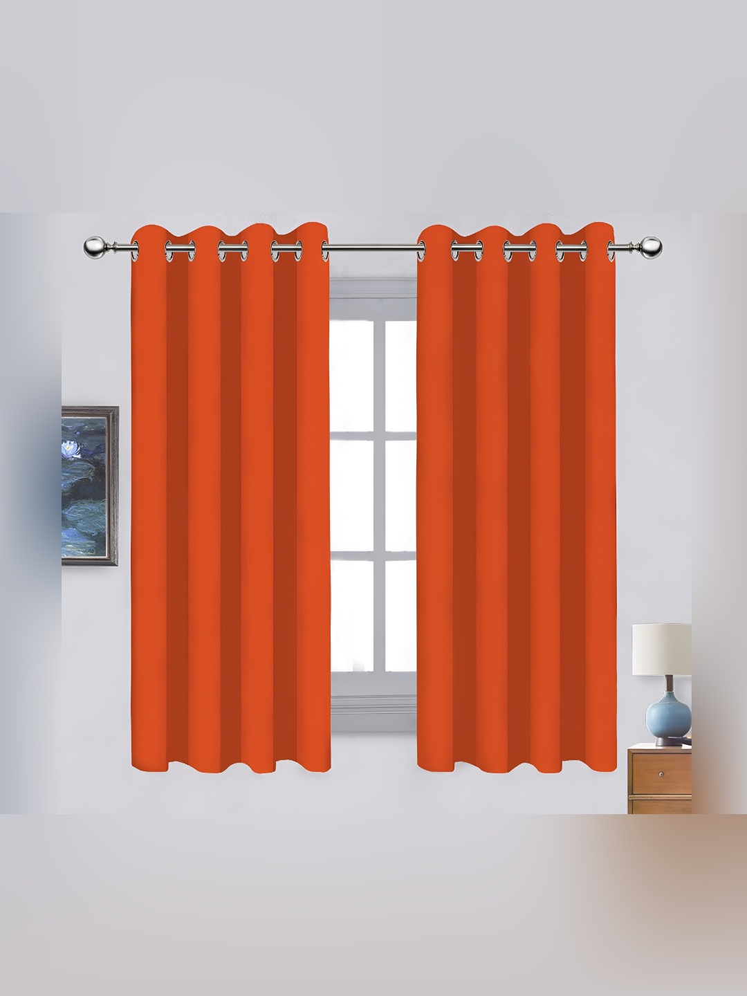

Airwill Orange 2 Pieces Cotton Room Darkening Window Curtain