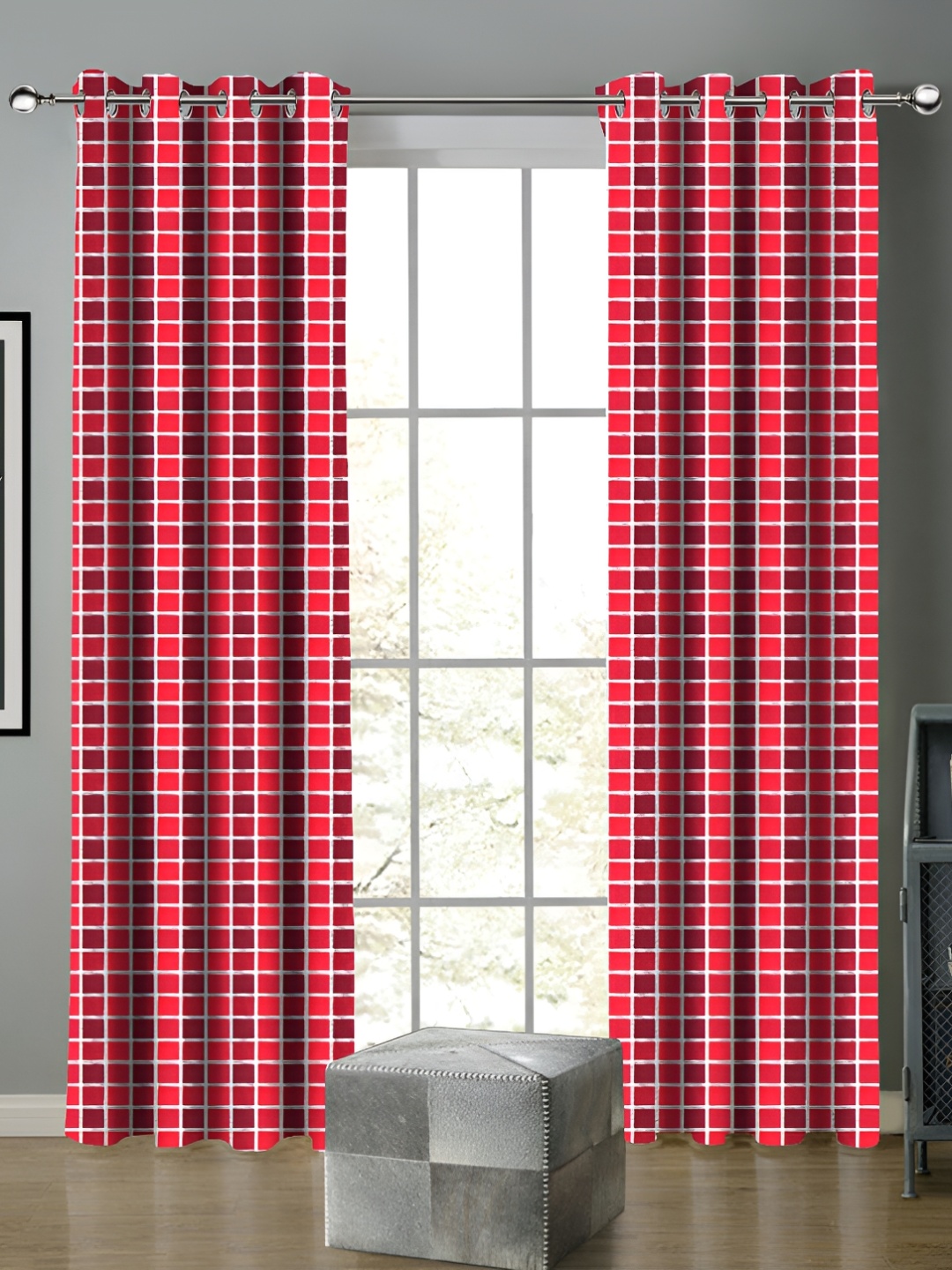 

Airwill Maroon & Red 2 Pieces Geometric Printed Room Darkening Door Curtain